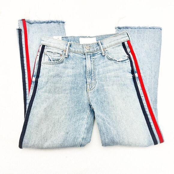 Mother Superior The Insider Crop Fray Thanks, Again Racer Denim Jeans Size 24 - Picture 4 of 11